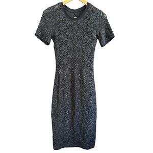 RAQUEL ALLEGRA | Navy Blue Lace Stretch Midi Pencil cocktail Dress | Size Small